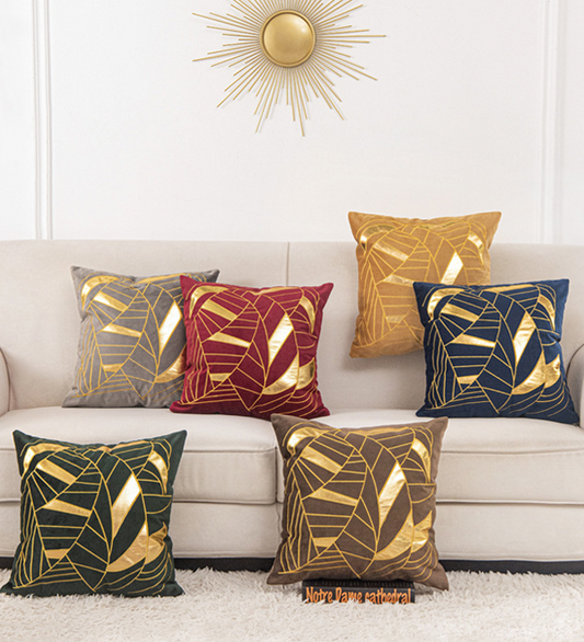Foveria Luxury Velvet Cushions with Gold Pattern